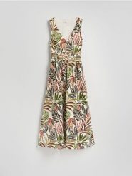Sukienka maxi z wiązaniem na plecach - wielobarwny. Sukienki damskie Reserved, l, bez wzorów, z dzianiny, bez kołnierzyka, bez ramiączek, maxi, rozkloszowane. Za 159.99 zł.