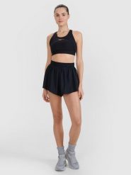 Spodenki treningowe fitness damskie szybkoschnące. Czarne szorty sportowe damskie 4f, l, bez wzorów, z materiału, sportowe, z podwyższonym stanem, do biegania. Za 129.99 zł.