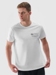 4F T-shirt regular z nadrukiem męski - biały M. Białe koszulki sportowe męskie 4f, m, bez wzorów, z bawełny, klasyczne, bez kołnierzyka. W wyprzedaży za 39.99 zł.