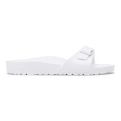 BIRKENSTOCK Madrid EVA White Klapki damskie. Białe klapki damskie Birkenstock, bez wzorów, z materiału, klasyczne, bez obcasa. Za 189.99 zł.