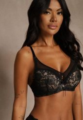 Czarno-Beżowy Biustonosz Ozdobiony Transparentnymi Wstawkami i Koronką Brannor. Czarne biustonosze Renee, z aplikacjami, z koronki. Za 39.99 zł.