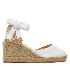 Espadryle Castañer. Białe sandały damskie Castañer, bez wzorów, bez obcasa, bez zapięcia. Za 369.99 zł.