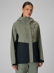 4F Kurtka trekkingowa membrana 10000 damska - khaki L. Brązowe kurtki damskie 4f, l, bez wzorów, bez kaptura. Za 399.99 zł.