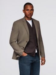 Męska elegancka marynarka SLIM FIT z rayonem – oliwkowa V5 - Rozmiar: XL. Zielone marynarki męskie Ombre Clothing, bez wzorów, z materiału, eleganckie. W wyprzedaży za 449.99 zł.