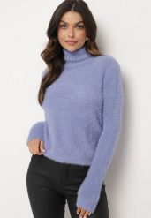 Niebieski Klasyczny Golf z Wełną Nomirae. Niebieskie swetry damskie Born2be, uniwersalny, bez wzorów, z jeansu, eleganckie, bez kołnierzyka, bez ramiączek, długie, bez kaptura. Za 64.99 zł.