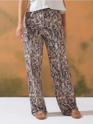 Spodnie wide leg we wzór wężowy - wielobarwny. Spodnie materiałowe damskie Sinsay, l, bez wzorów. W wyprzedaży za 25.99 zł.