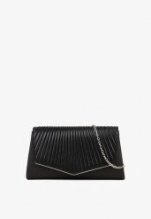 Czarna Torebka Kopertówka Ozdobiona Tłoczeniem i Brokatem Delatira. Czarne kopertówki damskie Renee, bez wzorów, klasyczne, z tłoczeniem, bez dodatków. Za 49.99 zł.