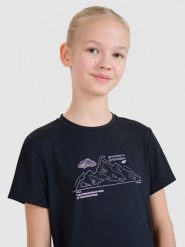 4F Koszulka trekkingowa slim z nadrukiem dziewczęca - czarna 134/140 (8-10 lat). Czarne t-shirty i topy dla dziewczynek 4f, bez wzorów, z dzianiny, bez ramiączek. W wyprzedaży za 29.99 zł.