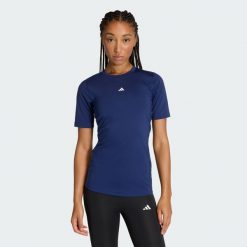 Koszulka Techfit Training. Niebieskie koszulki sportowe damskie Adidas, l, bez wzorów, z dzianiny, bez kołnierzyka, bez ramiączek, techfit (adidas). Za 169.00 zł.