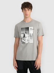 4F T-shirt regular z nadrukiem męski - szary S. Szare t-shirty męskie 4f, m, bez wzorów, z bawełny, bez kołnierzyka. Za 69.99 zł.