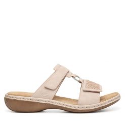 Klapki Rieker. Czerwone klapki damskie Rieker, bez wzorów, bez obcasa. Za 299.99 zł.