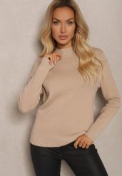 Jasnobeżowy Sweter z Wiskozą ze Stójką Ocieplony od Wewnątrz Gemila. Brązowe swetry damskie Renee, bez wzorów, z jeansu, casualowe, bez kołnierzyka, bez ramiączek, długie, bez kaptura. Za 79.99 zł.