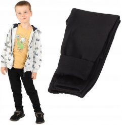 Ocieplane elastyczne Legginsy chłopięce Bawełniane Spodnie Czarne 140. Czarne spodnie materiałowe dla chłopców LAEMI, bez wzorów, z bawełny. Za 51.43 zł.