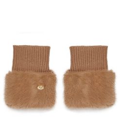 Rękawiczki Damskie Guess. Brązowe rękawiczki damskie Guess, z aplikacjami, z dzianiny. Za 179.99 zł.
