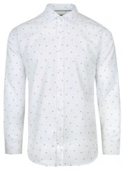 Koszula Bawełniana Biała w Brązowo-Granatowy Geometryczny Wzór, Taliowana, Długi Rękaw -QUICKSIDE. Niebieskie koszule męskie Quickside, bez wzorów, z bawełny, biznesowe, bez kołnierzyka, bez ramiączek. Za 159.00 zł.