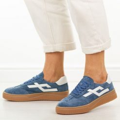 Granatowe skórzane półbuty damskie Cambell 40345. Niebieskie obuwie sportowe damskie Cambell, bez wzorów, z dresówki. Za 239.00 zł.