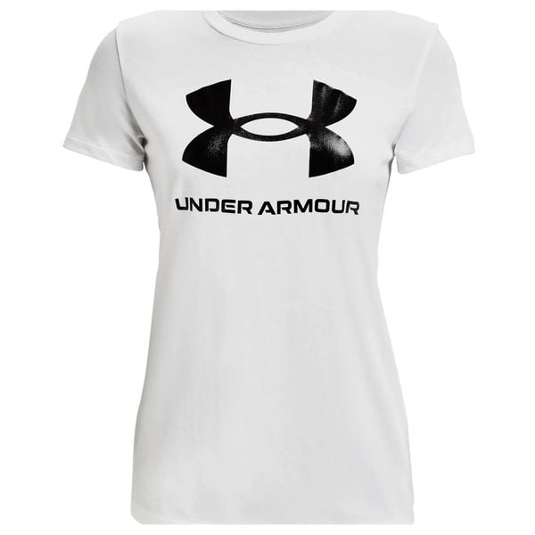 Damska Koszulka Z Grafiką W Sportowym Stylu. Białe koszulki sportowe damskie Under Armour, l, bez wzorów, bez kołnierzyka, bez ramiączek, trekkingowe. Za 141.99 zł.