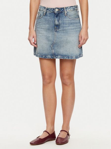 Tommy Hilfiger Spódnica jeansowa WW0WW44334 Niebieski Regular Fit. Niebieskie spódnice damskie Tommy Hilfiger, bez wzorów, z bawełny. Za 279.99 zł.