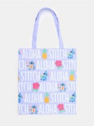 Materiałowa torba shopper z nadrukiem Stitch - błękitny. Niebieskie torebki shopper damskie Sinsay, bez wzorów, z materiału, z nadrukiem, bez dodatków. Za 39.99 zł.