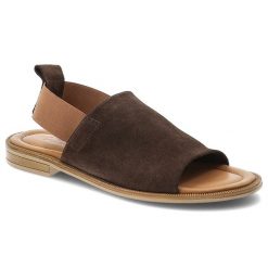 Sandały damskie Artiker, cholewka ze skóry naturalnej zamszowej szeroki pasek z przodu na płaskiej podeszwie, brązowe, 58C2170. Brązowe klapki damskie Artiker, bez wzorów, ze skóry, eleganckie. Za 199.00 zł.