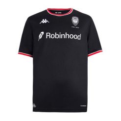 Czwarty strój OGC Nice 2025/2026. Czarne koszulki sportowe męskie Kappa, bez wzorów, bez kołnierzyka, bez ramiączek, do piłki nożnej. Za 454.50 zł.