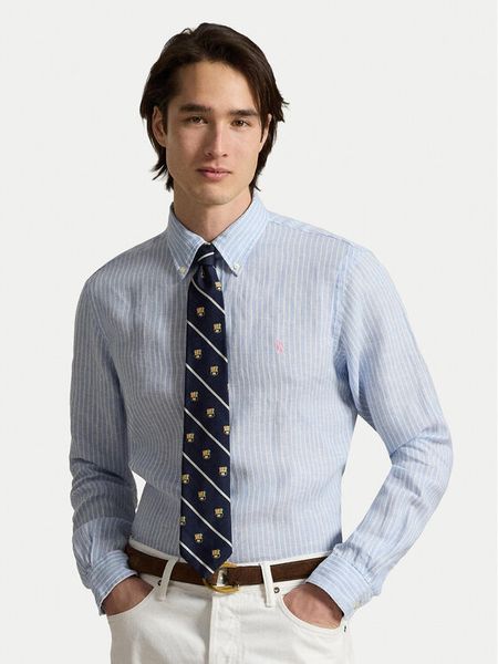 Polo Ralph Lauren Koszula 710B15594005 Niebieski jasny Custom Fit. Niebieskie koszule męskie Polo Ralph Lauren, m, bez wzorów, ze lnu, bez kołnierzyka, bez ramiączek. Za 775.99 zł.