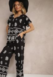 Czarny Komplet z Bawełny Spodnie o Szerokim Kroju i Koszula ze Wzorem Paisley Pavenn. Czarne koszule damskie Renee, na lato, l, bez wzorów, z bawełny, bez kołnierzyka, bez ramiączek. Za 54.99 zł.