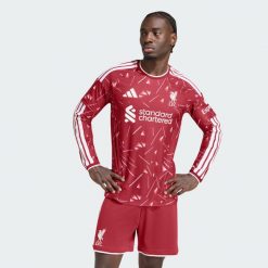 Oryginalna koszulka podstawowa z długim rękawem Liverpool FC 26/27. Czerwone koszulki sportowe męskie Adidas, l, bez wzorów, z dzianiny, bez kołnierzyka, bez ramiączek, do piłki nożnej, climacool (adidas). Za 699.00 zł.