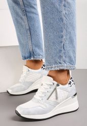 Srebrne Sneakersy Parthadia. Białe obuwie sportowe damskie Born2be, bez wzorów. Za 109.99 zł.