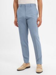 BOSS spodnie z zestawu modułowego z domieszką wełny owczej Mężczyźni Slim Fit wełna ze strzyży niebieski, 52. Niebieskie eleganckie spodnie męskie Boss, m, bez wzorów, z wełny. Za 799.95 zł.