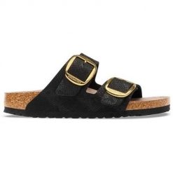 Klapki damskie Birkenstock Arizona. Czarne klapki damskie Birkenstock, bez wzorów, z materiału, bez obcasa. Za 772.00 zł.