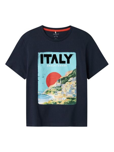 NAME IT T-Shirt Famma 13241224 Granatowy Regular Fit. Niebieskie t-shirty dla chłopców Name it, bez wzorów, z bawełny, bez ramiączek. Za 39.99 zł.