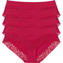 Figi "panty" z koronką (4 pary) bonprix czerwień granatu. Czerwone figi damskie bonprix, w koronkowe wzory, z koronki. Za 39.96 zł.