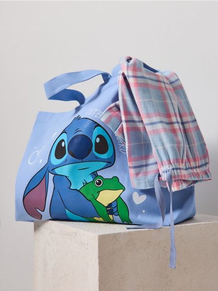 Torba shopper z nadrukiem Stitch - błękitny. Niebieskie torebki shopper damskie Sinsay, bez wzorów, z nadrukiem, bez dodatków. Za 29.99 zł.