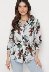 Jasnoniebieska Wiskozowa Koszula z Rękawami 3/4 i Guzikami Yoguste. Niebieskie bluzki damskie Born2be, l, bez wzorów, z jeansu, eleganckie, bez kołnierzyka, bez ramiączek. Za 49.99 zł.