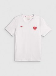 4F Koszulka kibica męska - biała S. Białe t-shirty męskie 4f, m, bez wzorów, z bawełny, bez kołnierzyka. Za 69.99 zł.