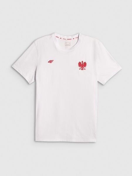 4F Koszulka kibica męska - biała S. Białe t-shirty męskie 4f, m, bez wzorów, z bawełny, bez kołnierzyka. Za 69.99 zł.