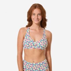 Góra kostiumu kąpielowego surfingowego damska Decathlon Agatha. Brązowe bikini damskie Decathlon, bez wzorów. Za 89.99 zł.