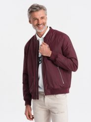 Kurtka męska bomberka - bordowa V15 - Rozmiar: S. Czerwone kurtki męskie Ombre Clothing, m, bez wzorów, bez kaptura. W wyprzedaży za 119.99 zł.