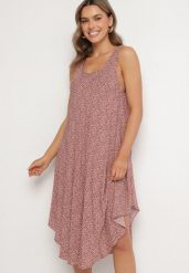 Beżowa Rozkloszowana Sukienka z Bawełny w Abstrakcyjny Wzór Ronive. Brązowe sukienki damskie Born2be, na co dzień, l, bez wzorów, z bawełny, eleganckie, bez kołnierzyka, bez ramiączek, midi, rozkloszowane. Za 39.99 zł.