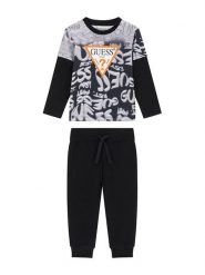 Guess Komplet bluzka i spodnie N6YG02 K4077 Czarny Regular Fit. Czarne spodnie materiałowe dla chłopców Guess, z aplikacjami, z bawełny. Za 214.99 zł.