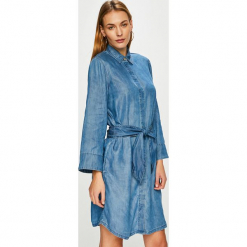 Tommy Hilfiger - Sukienka. Niebieskie sukienki damskie Tommy Hilfiger, bez wzorów, z lyocellu, casualowe, bez kołnierzyka, bez ramiączek. W wyprzedaży za 359.90 zł.