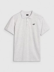 4F Koszulka polo regular męska - szara S. Szare koszulki polo męskie 4f, m, bez wzorów, z bawełny, bez kołnierzyka, bez ramiączek. Za 89.99 zł.