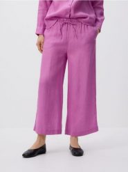 Lniane spodnie z wiązaniem - fioletowy. Fioletowe spodnie materiałowe damskie Reserved, l, bez wzorów. Za 179.99 zł.