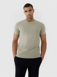 4F T-shirt regular gładki męski - oliwkowy/khaki M. Brązowe koszulki sportowe męskie 4f, m, bez wzorów, z bawełny, klasyczne, bez kołnierzyka. Za 59.99 zł.