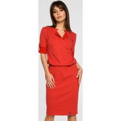 Sukienka sportowa podwijane rękawy bee-056. Brązowe sukienki damskie BEE, z dresówki, biznesowe. Za 139.90 zł.