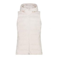 Kurtka bez rękawów z kapturem, zapinana na zamek dla kobiet CMP. Białe kurtki damskie CMP, bez wzorów, z kapturem. W wyprzedaży za 384.99 zł.