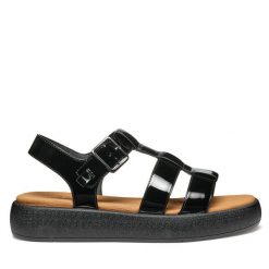 Sandały Geox. Czarne sandały damskie Geox, bez wzorów, bez obcasa, na płaskiej podeszwie, bez zapięcia. Za 309.99 zł.