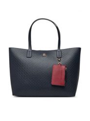 Tommy Hilfiger Torebka Th Icon Tote Mono AW0AW19004 Granatowy. Niebieskie torebki do ręki damskie Tommy Hilfiger, bez wzorów, ze skóry, bez dodatków. Za 699.99 zł.