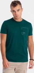 Ombre T-shirt męski bawełniany z kieszonką - morski V5 OM-TSPT-0154 L. Zielone t-shirty męskie Ombre, l, bez wzorów, z bawełny, bez kołnierzyka. Za 39.99 zł.